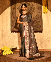 Dual Tone Green-Purple Mashru Katan Silk with Kashmiri Pallu